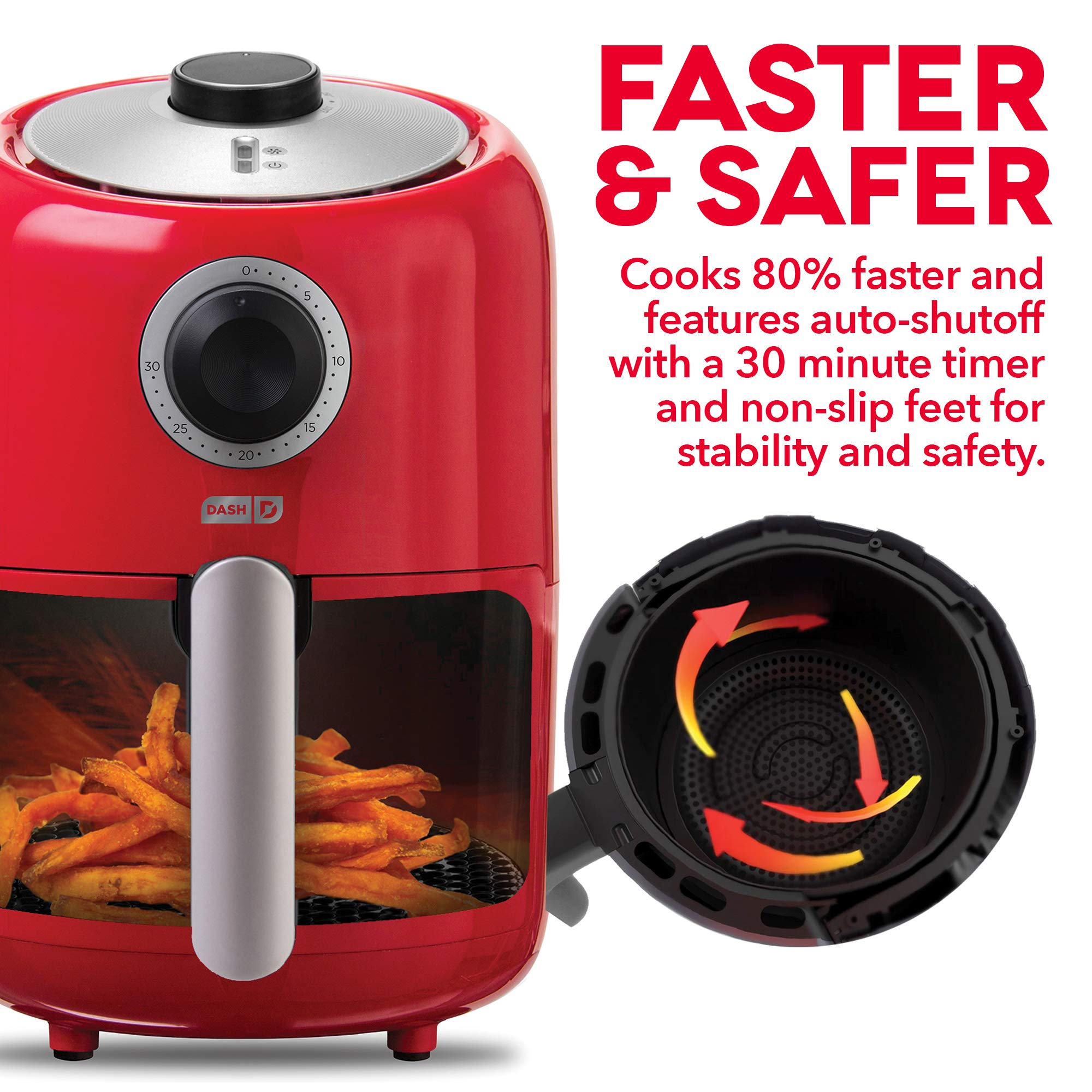 Dash Compact Air Fryer Oven Cooker With Temperature Control, Non-Stick Fry Basket, Recipe Guide + Auto Shut Off Feature, 2 Quart
